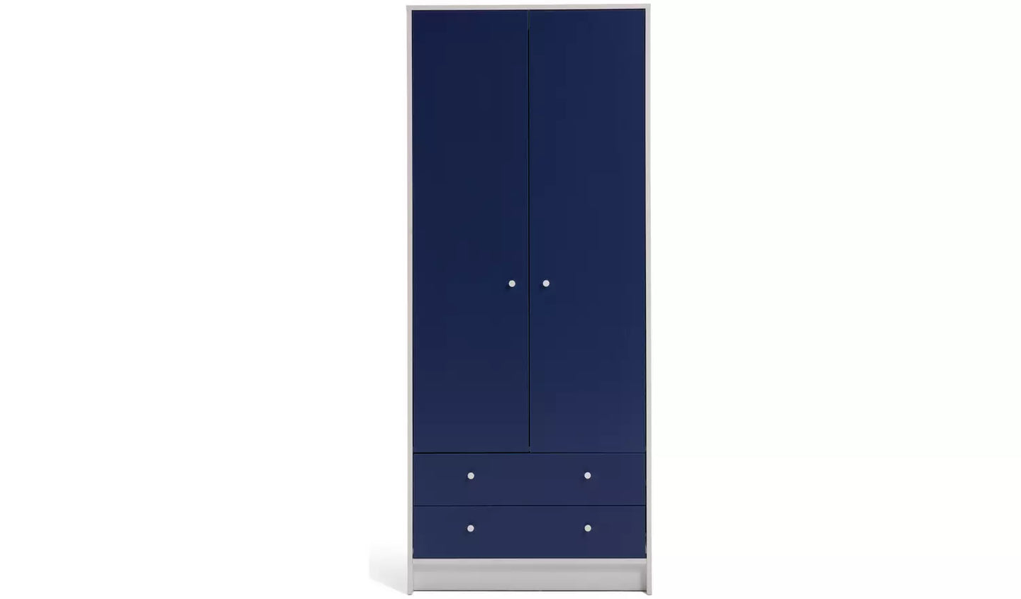 Assembled Malibu Kids 2 Door 2 Drawer Wardrobe White & Blue