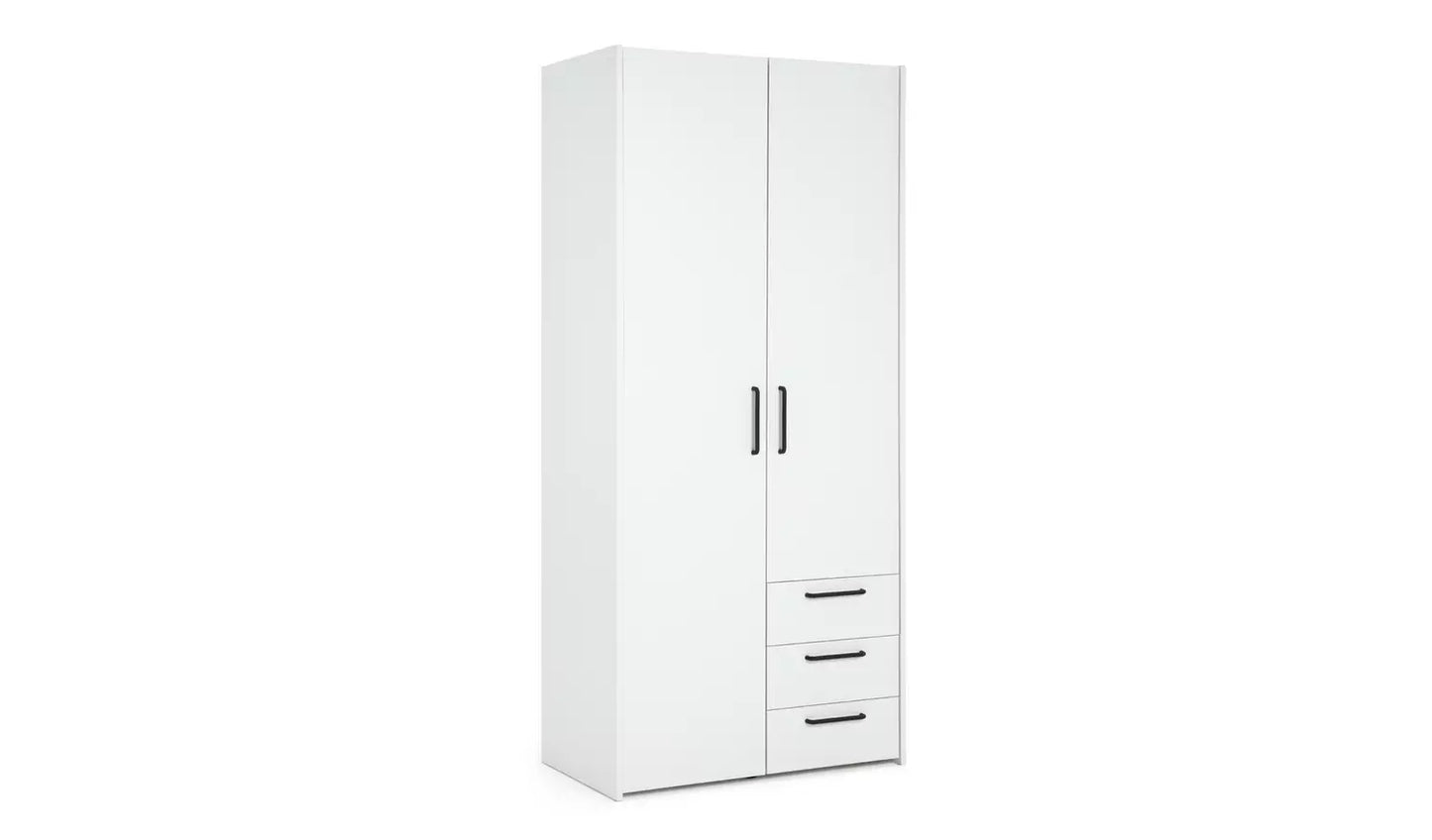 Assembled Habitat Oldham 2 Door 3 Drawer Wardrobe - White