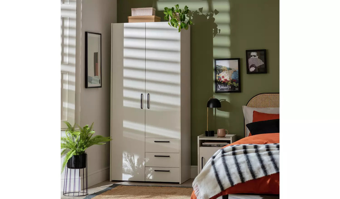 Assembled Habitat Oldham 2 Door 3 Drawer Wardrobe - White