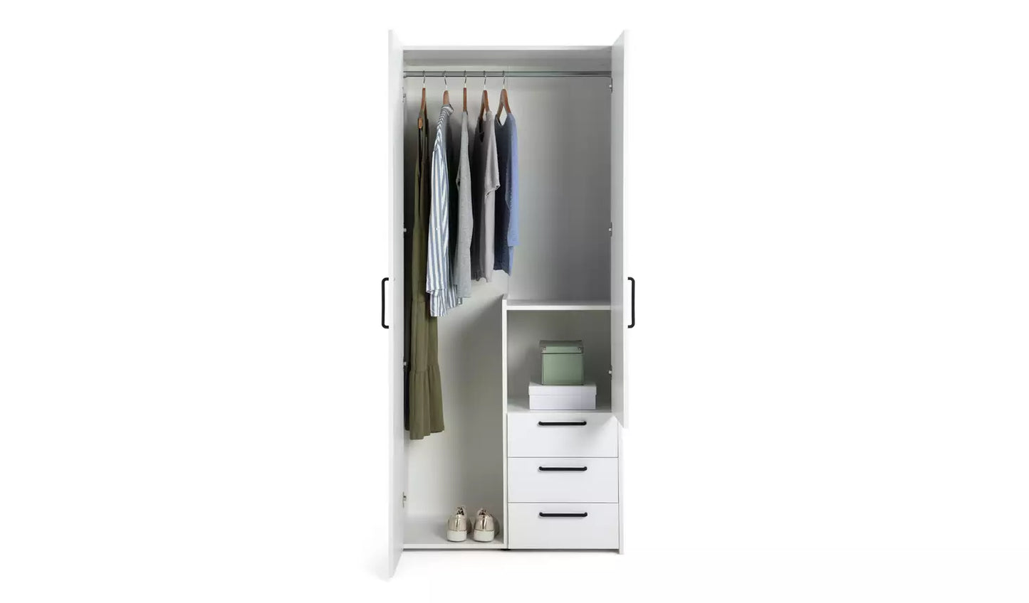 Assembled Habitat Oldham 2 Door 3 Drawer Wardrobe - White