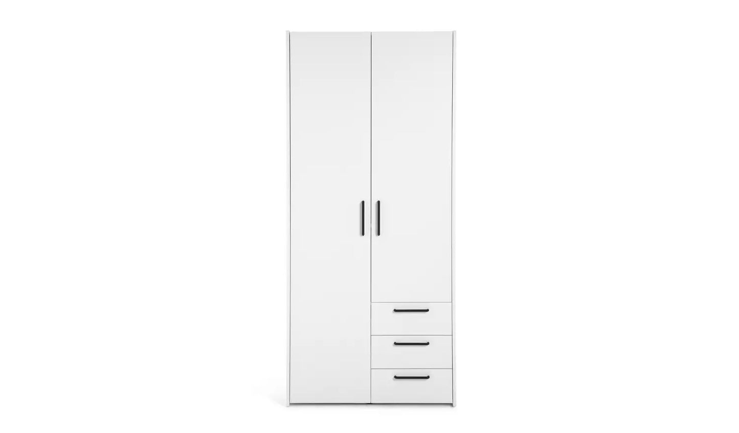 Assembled Habitat Oldham 2 Door 3 Drawer Wardrobe - White