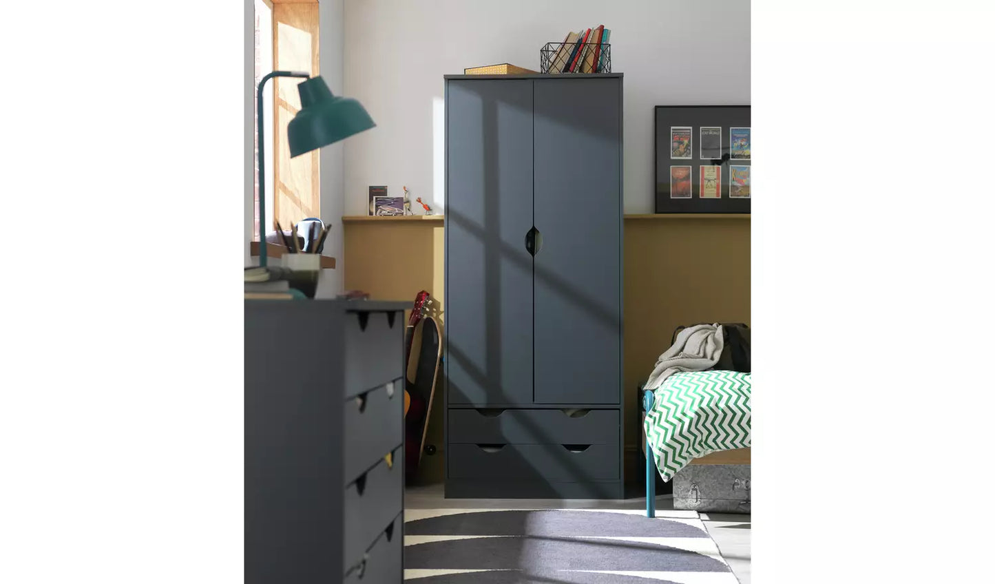 Assembled Habitat Pagnell 2 Door 2 Drawer Wardrobe - Grey