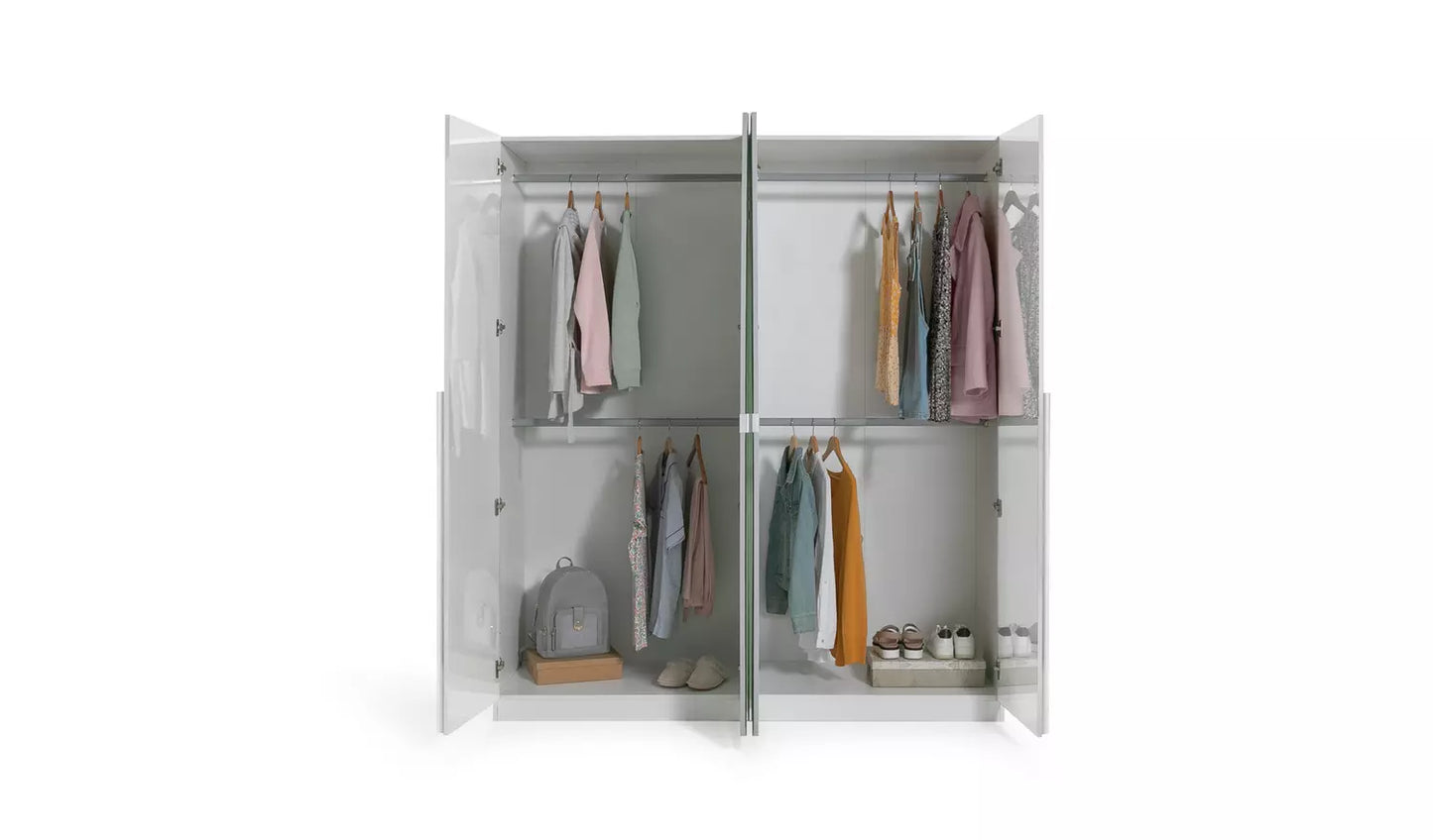 Habitat Munich 4 Door 2 Mirror Wardrobe - White (minor chip)