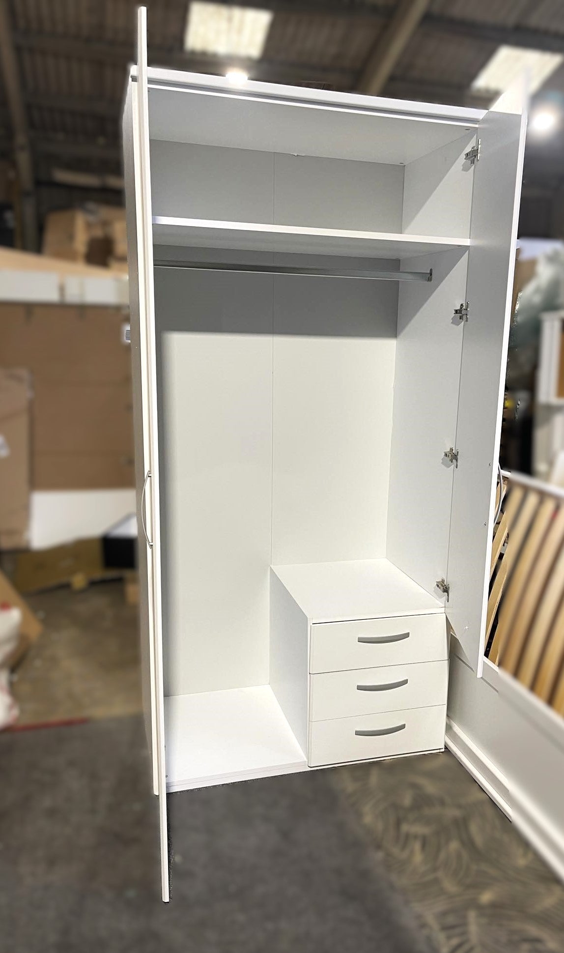 Assembled Hallingford 2 Door 3 Drawer Mirror Wardrobe - White