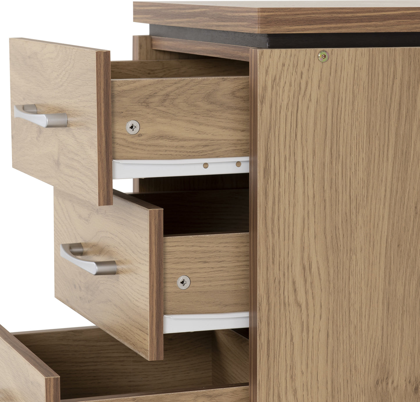 3 Drawer Bedside Chest - Oak Effect Veneer with Walnut Trim