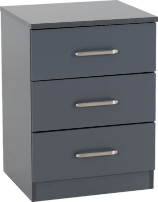 New 3 Drawer Bedside Table - Dark Grey