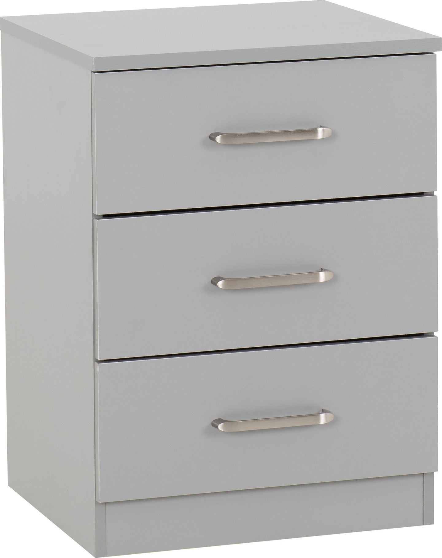 New 3 Drawer Bedside Table - Light Grey