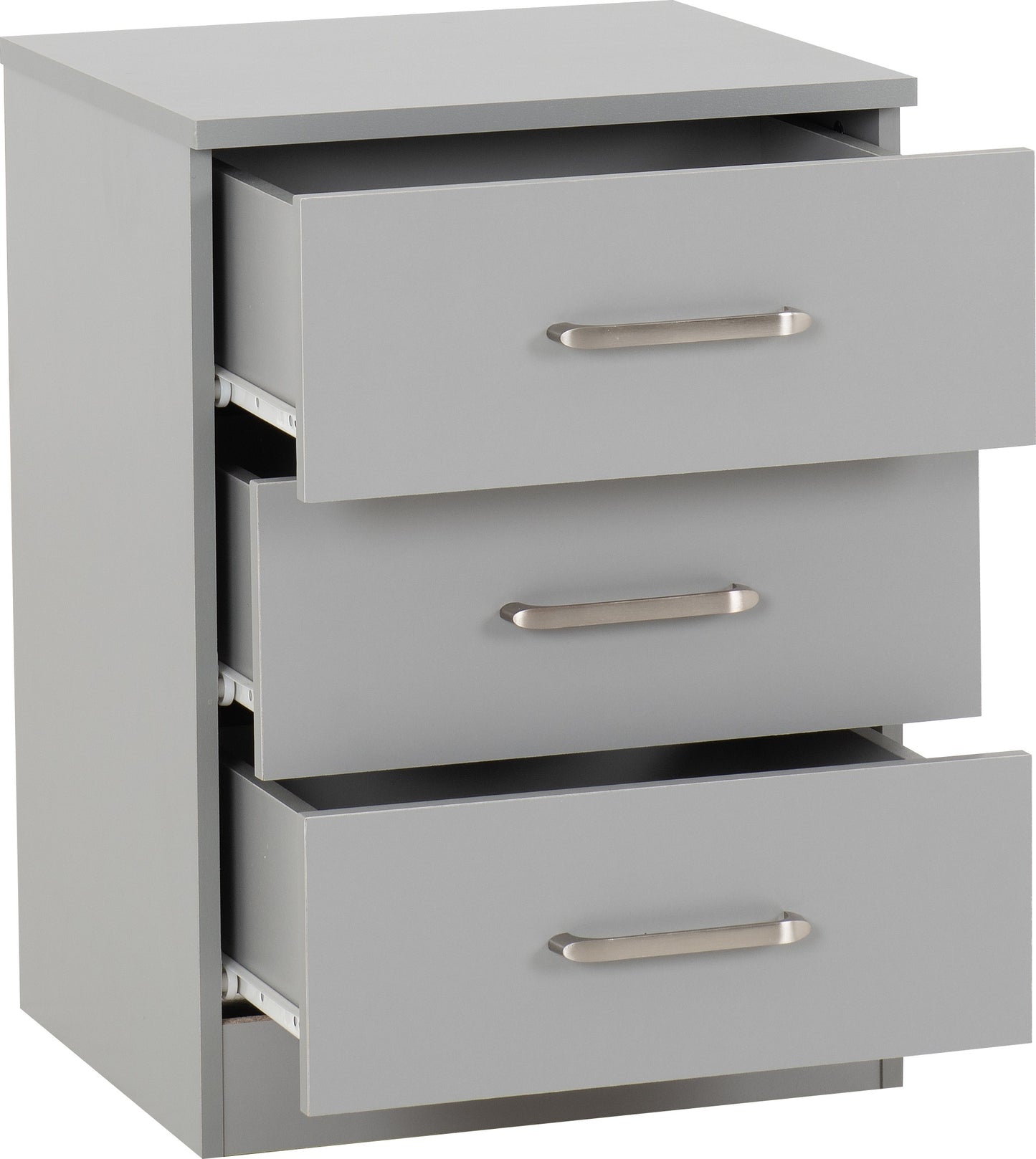 New 3 Drawer Bedside Table - Light Grey