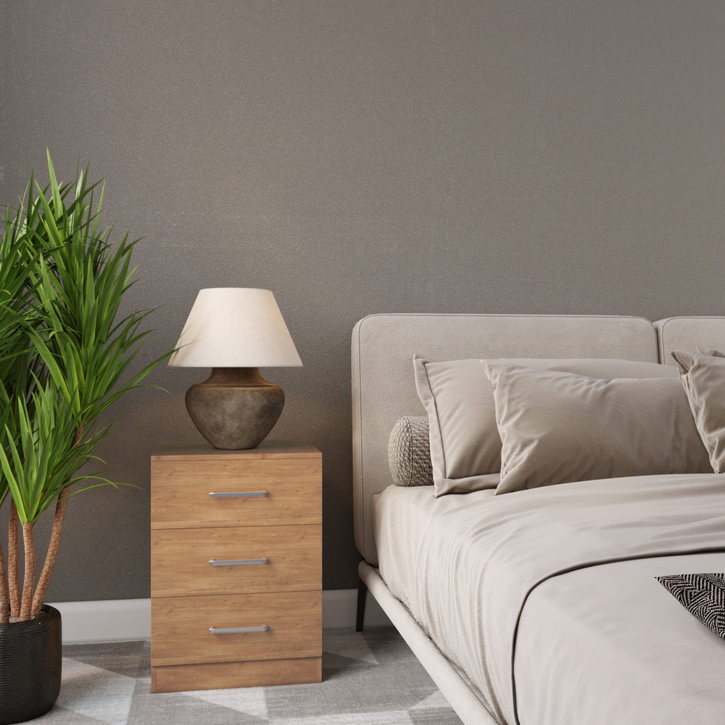 New 3 Drawer Bedside Table - Oak Effect