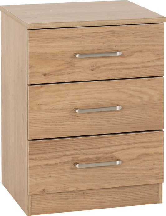 New 3 Drawer Bedside Table - Oak Effect