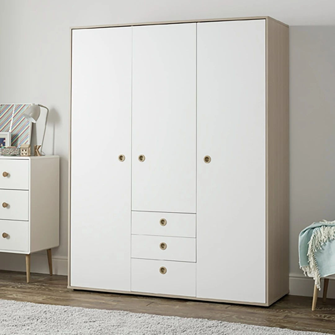 Assembled Camden 3 Door 3 Drawer Wardrobe – White & Acacia