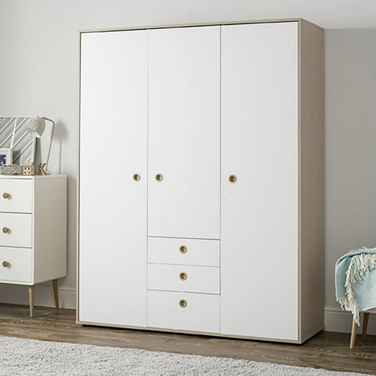 Assembled Camden 3 Door 3 Drawer Wardrobe – White & Acacia