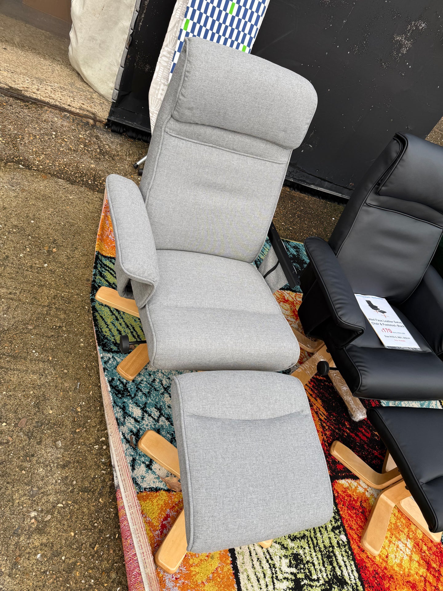 Abel Fabric Swivel Chair & Footstool - Grey ( Missing Arms) see pictures