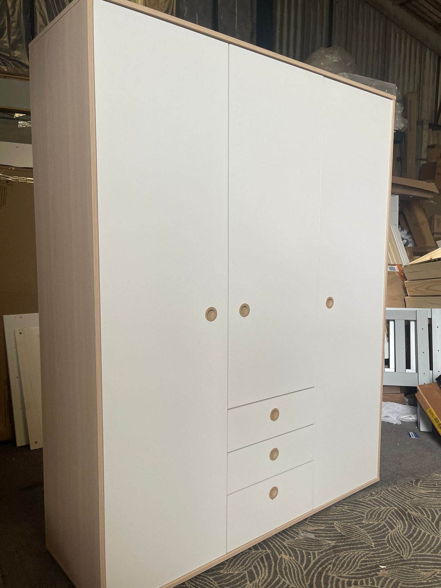 Assembled Habitat Camden 3 Door 3 Drawer Wardrobe – White & Acacia