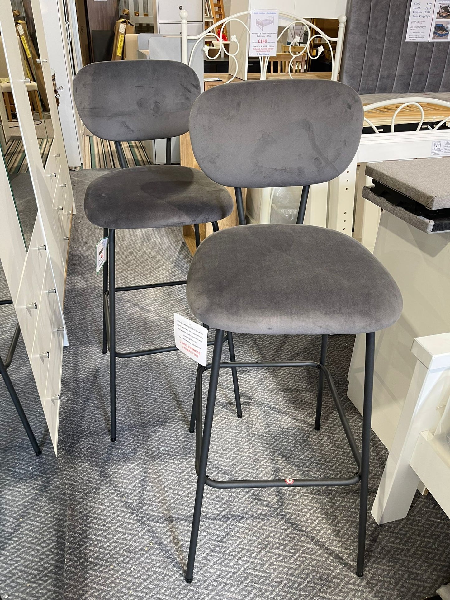 Assembled Habitat Ariana Pair of Velvet Bar Stools - Dark Grey