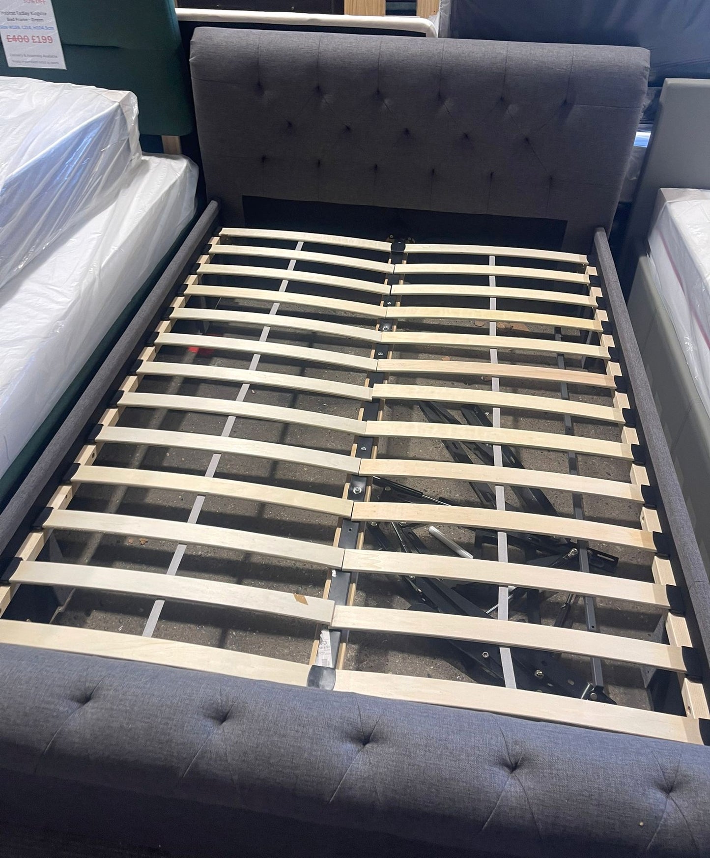 Assembled Newbury Double 2 Drawer Fabric Bed Frame - Grey