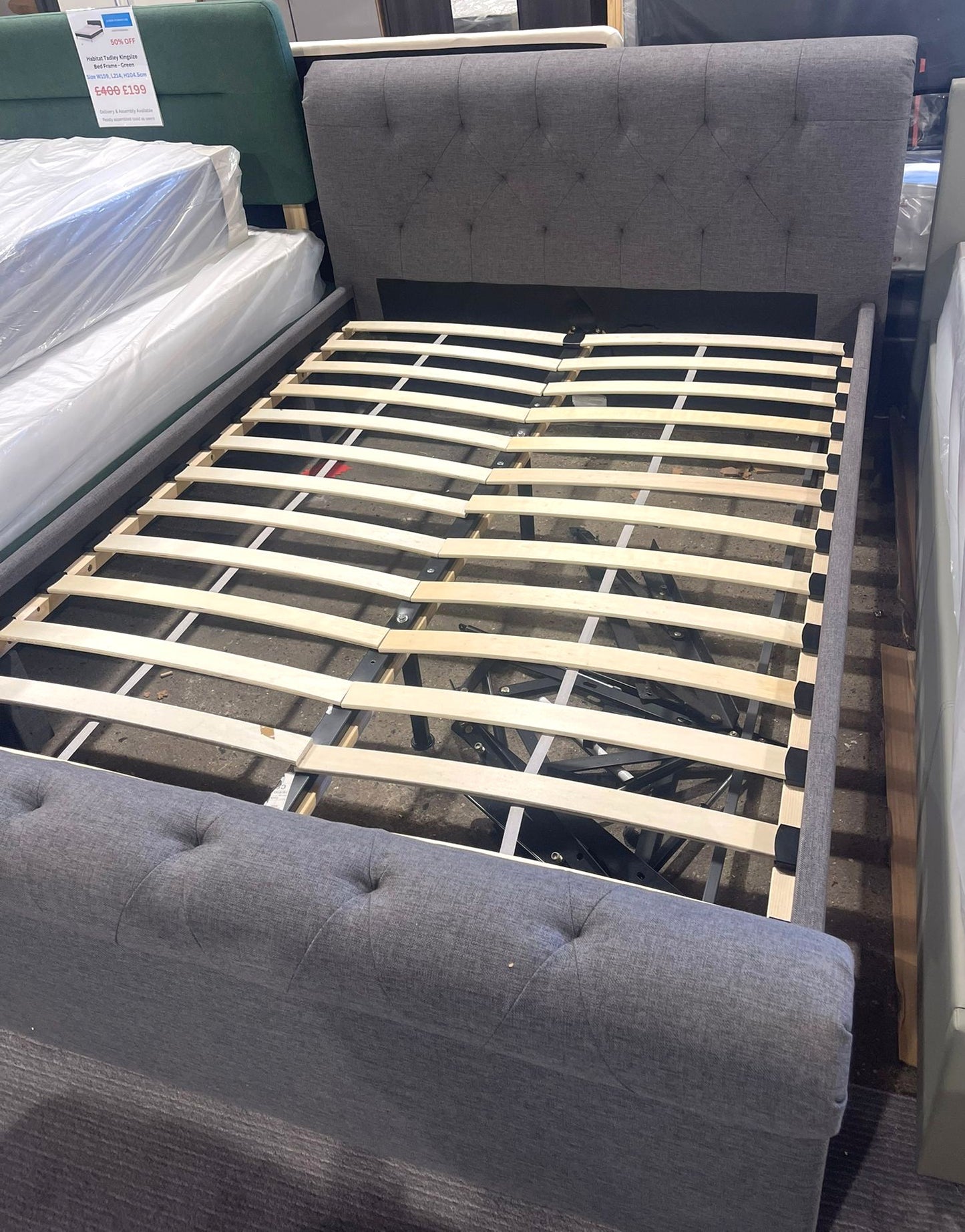 Assembled Newbury Double 2 Drawer Fabric Bed Frame - Grey
