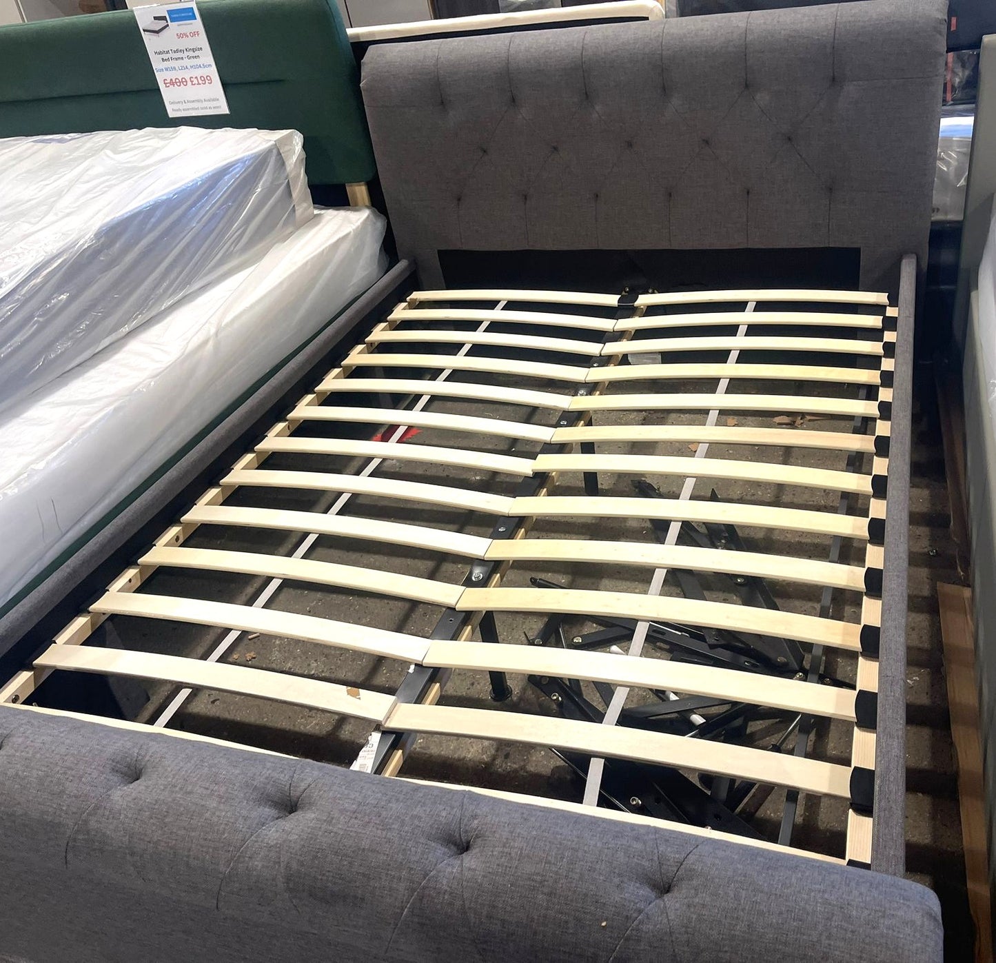 Assembled Newbury Double 2 Drawer Fabric Bed Frame - Grey