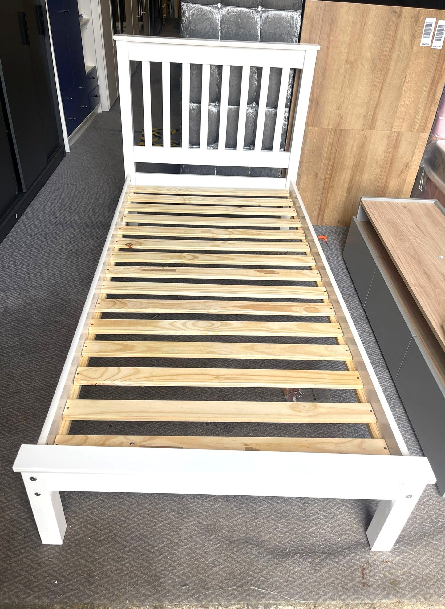 Assembled Single Wooden Bed Frame - White