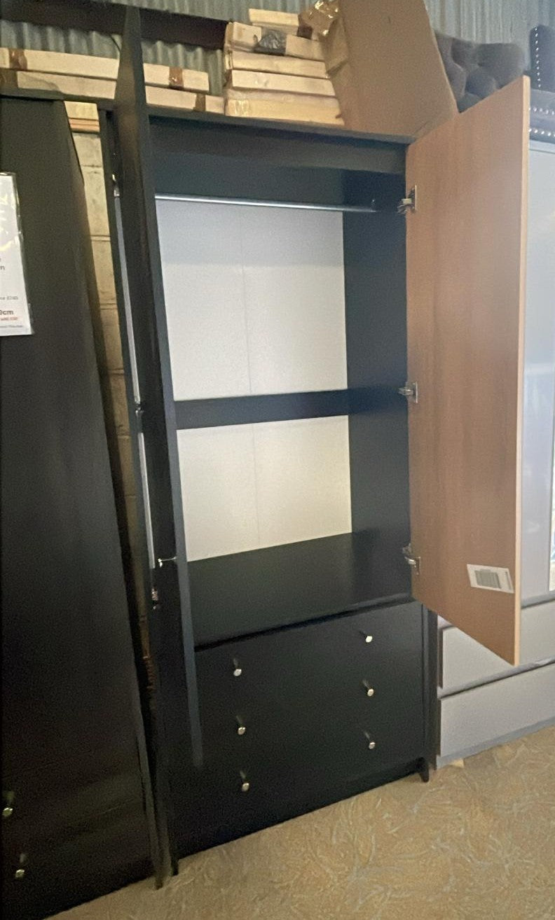 (Damage) Assembled Malibu 2 Door 3 Drawer Mirror Wardrobe - Black Oak Effect