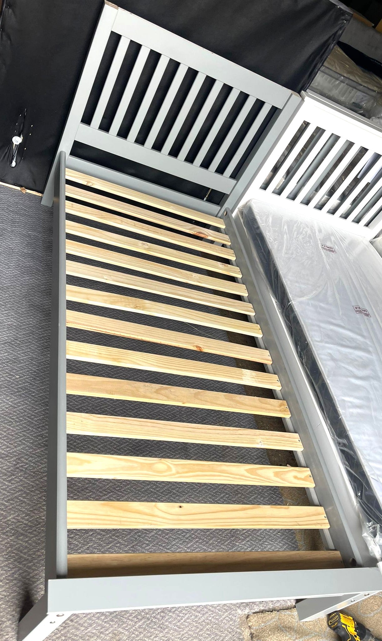 (Missing) Assembled Single Wooden Bed Frame - Grey