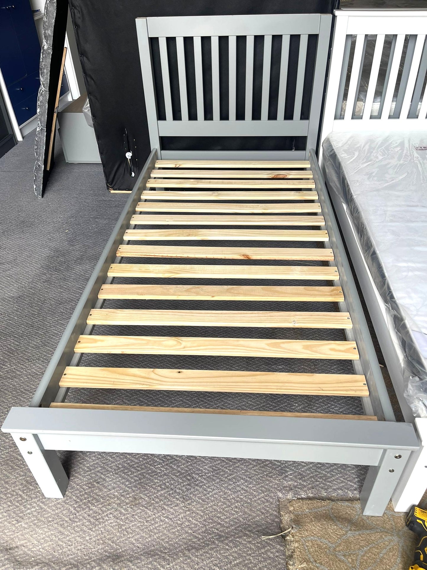 (Missing) Assembled Single Wooden Bed Frame - Grey