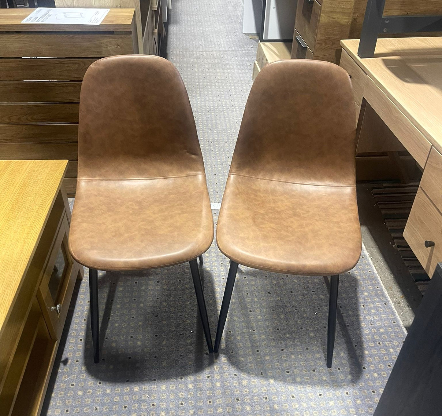 Assembled Habitat Beni Pair of Faux Leather Dining Chairs - Tan