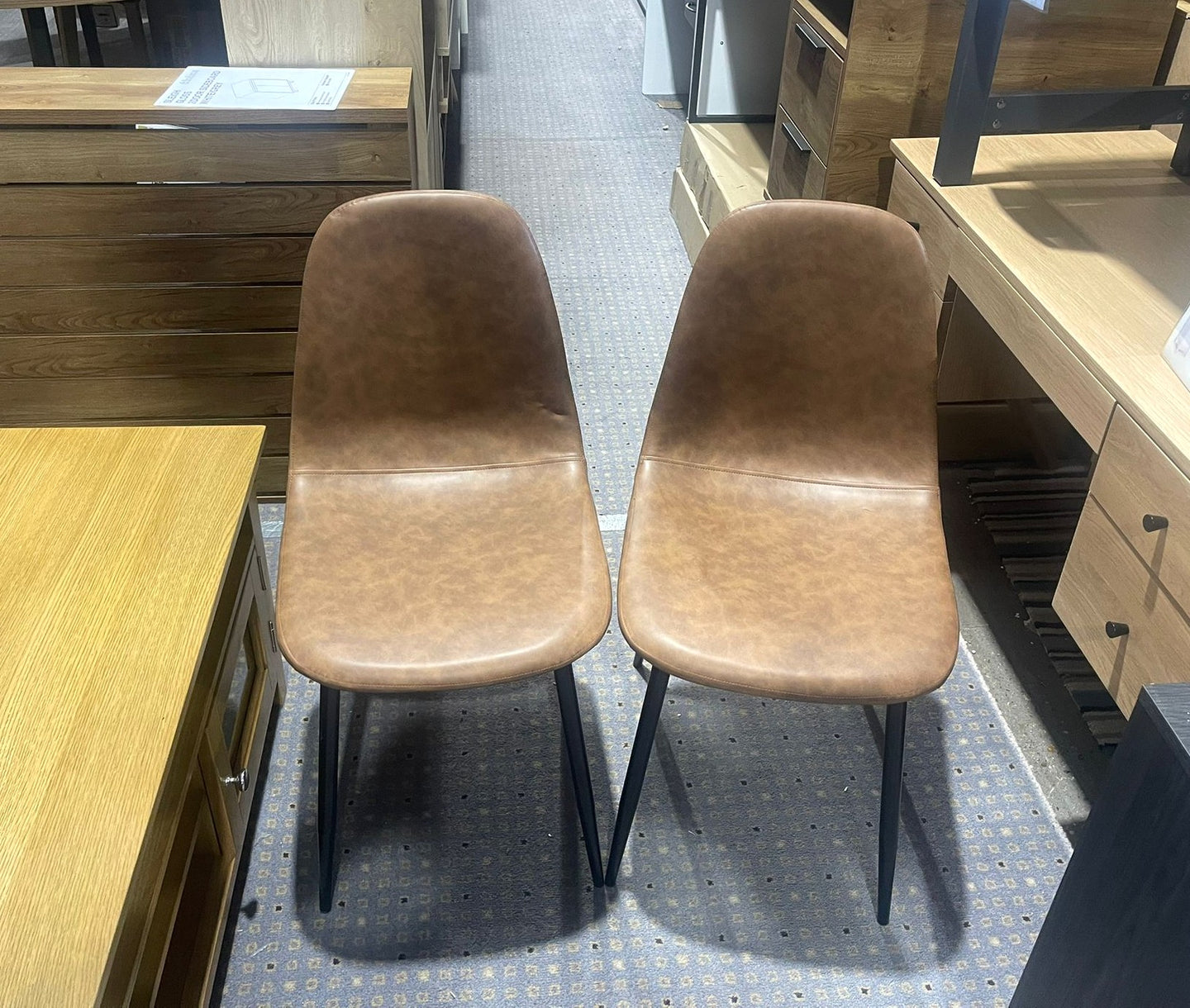 Assembled Habitat Beni Pair of Faux Leather Dining Chairs - Tan