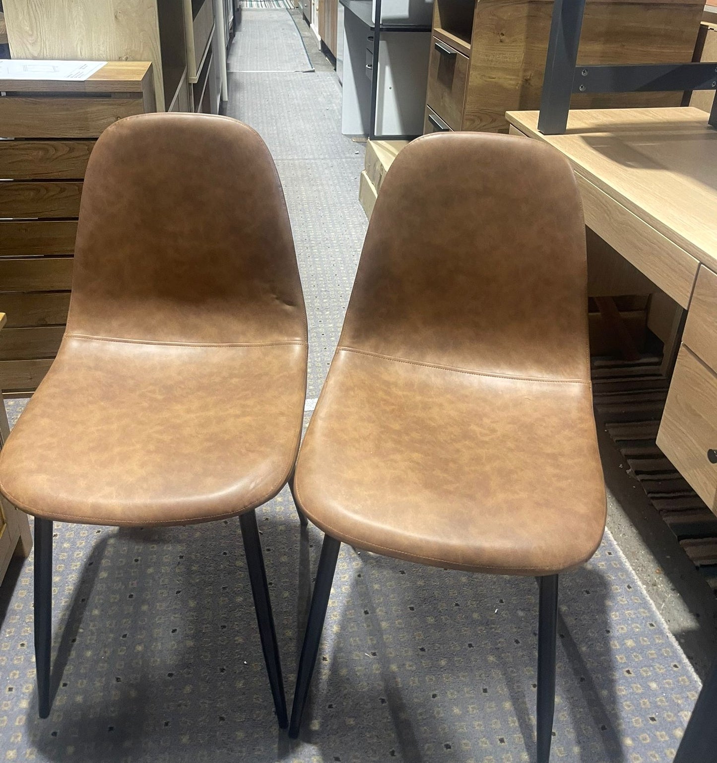 Assembled Habitat Beni Pair of Faux Leather Dining Chairs - Tan
