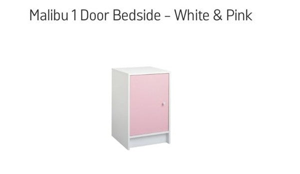 Kids Malibu 1 Door Bedside Table - White & Pink
