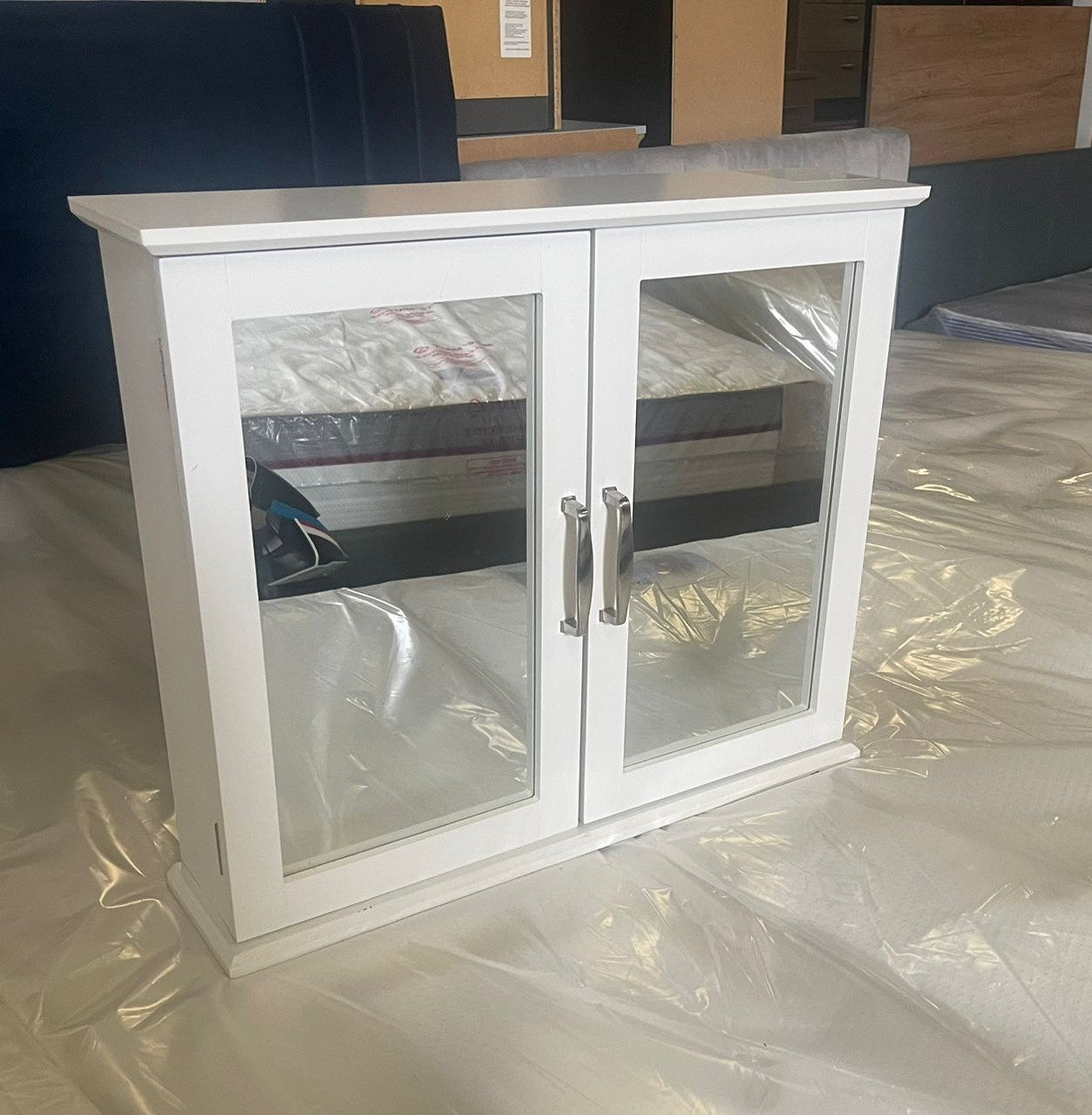 Assembled Tongue & Groove 2 Door Mirrored Cabinet - White