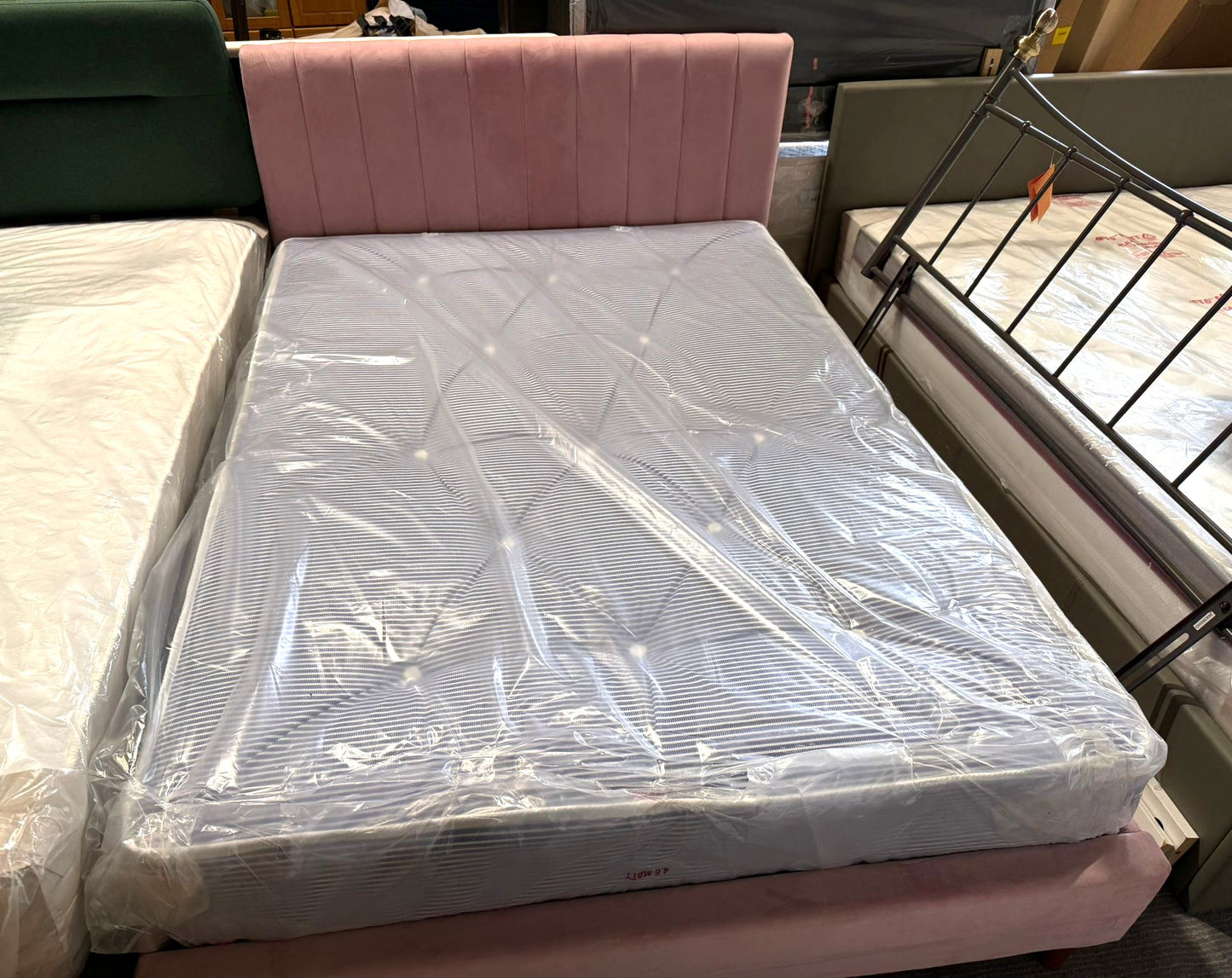 Assembled Pandora Double Velvet Bed Frame - Pink