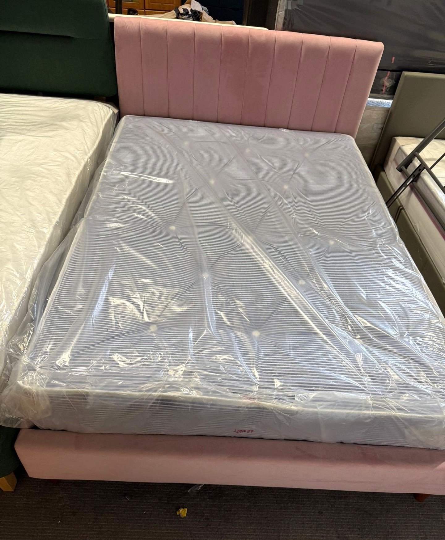 Assembled Pandora Double Velvet Bed Frame - Pink