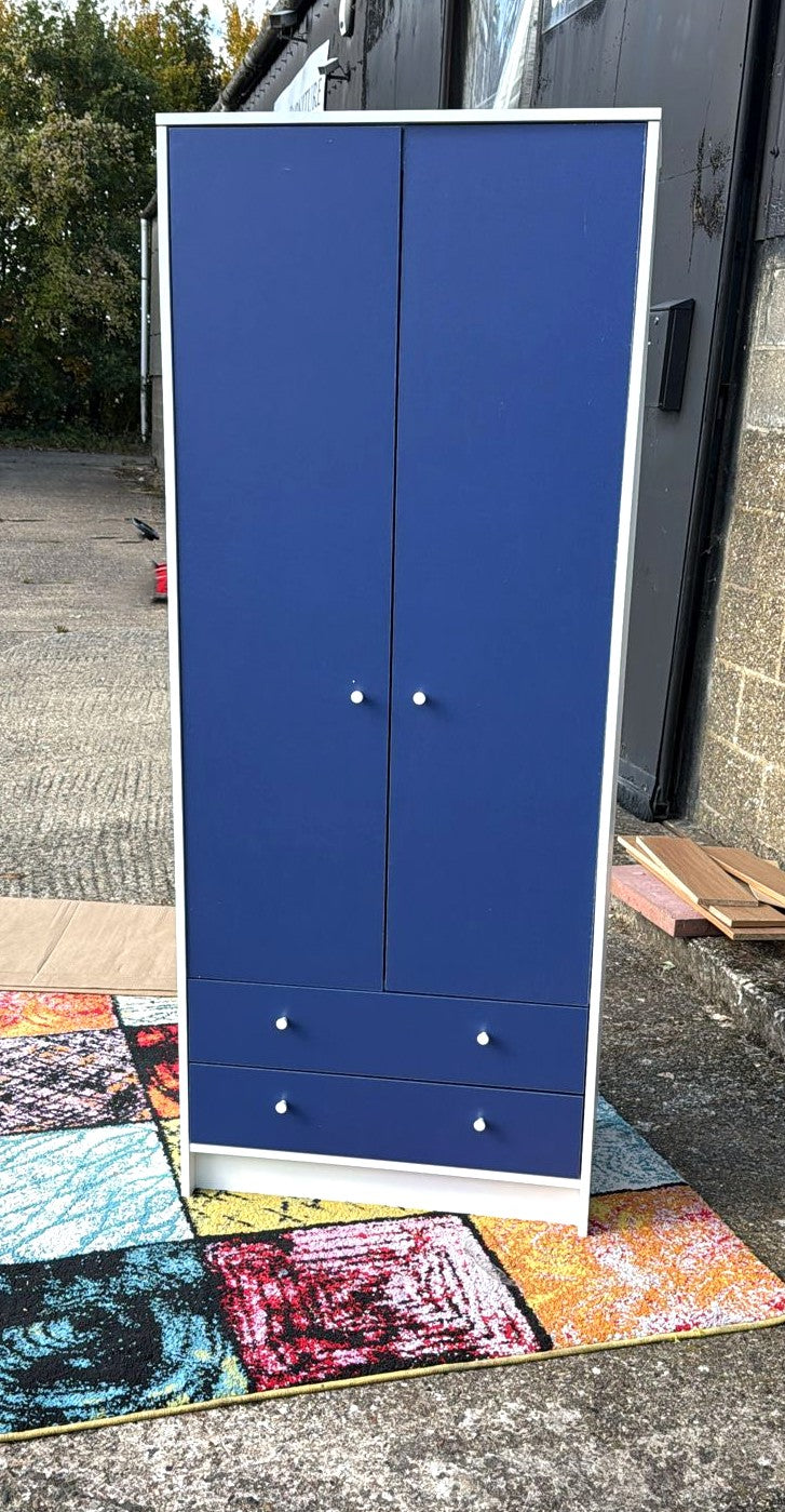 Assembled Malibu Kids 2 Door 2 Drawer Wardrobe White & Blue