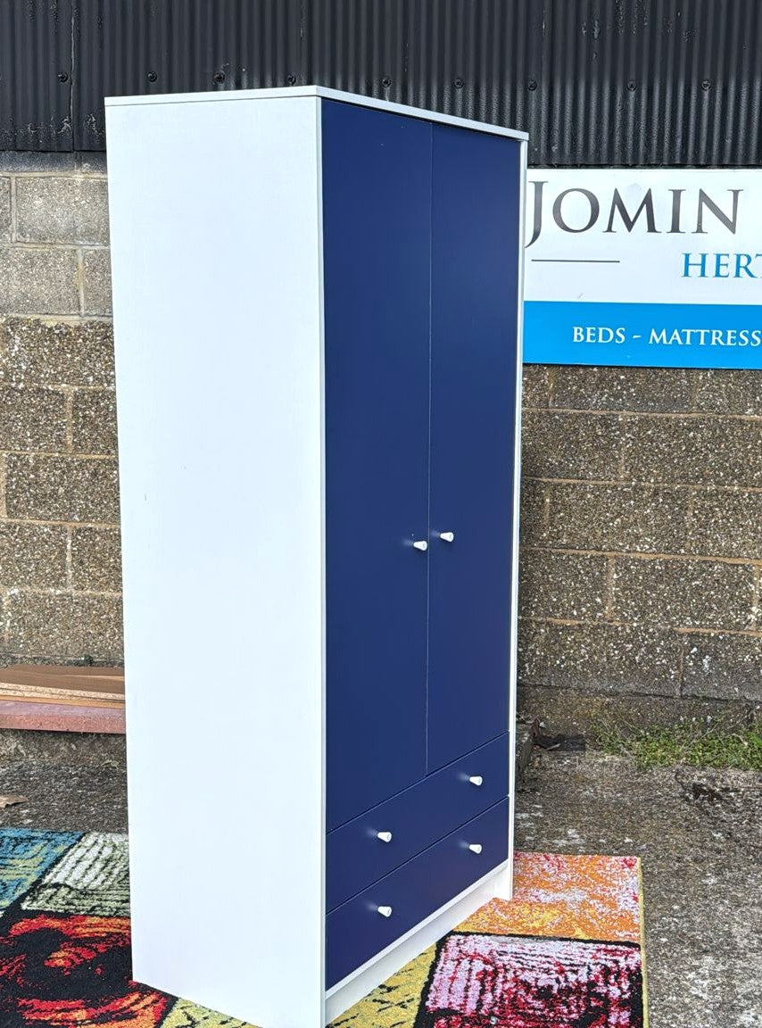 Assembled Malibu Kids 2 Door 2 Drawer Wardrobe White & Blue