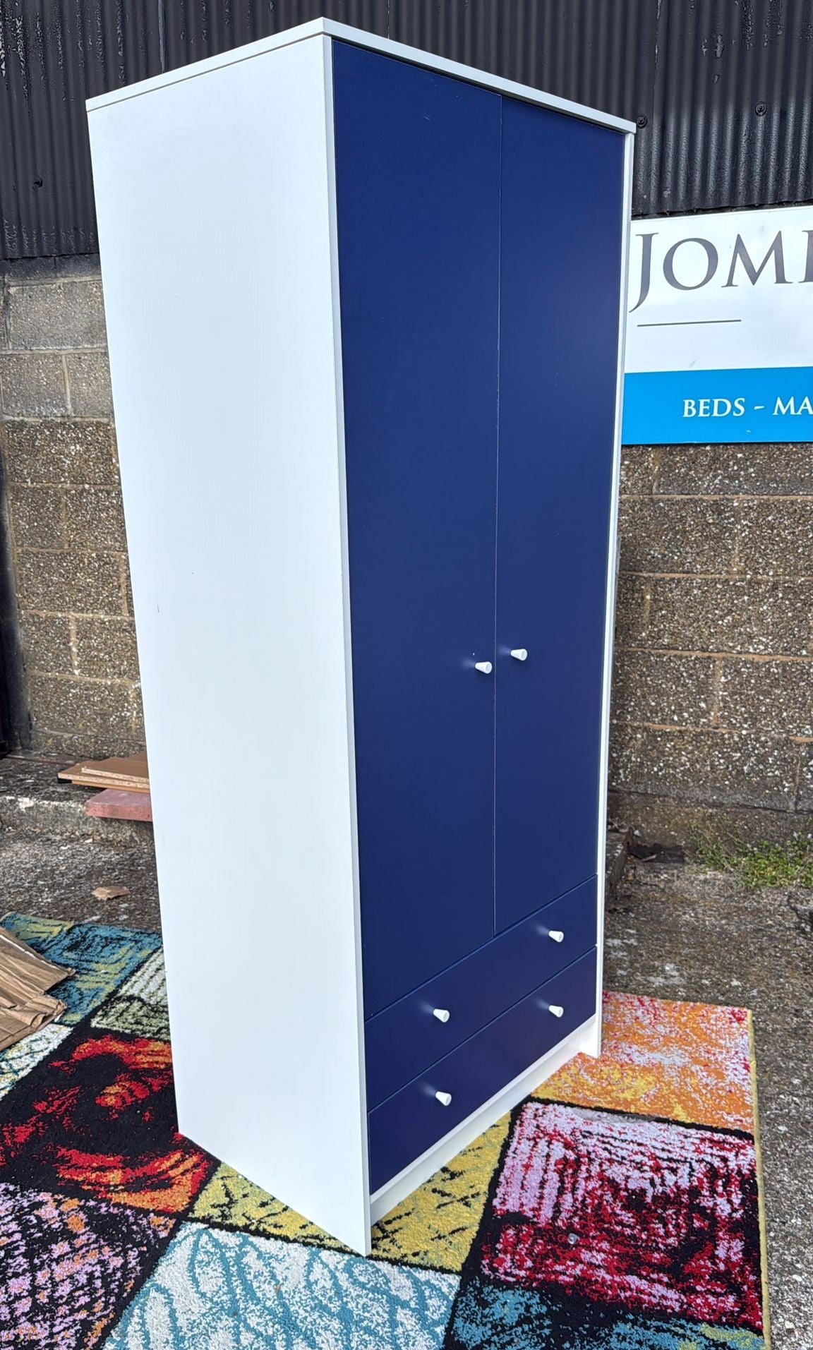 Assembled Malibu Kids 2 Door 2 Drawer Wardrobe White & Blue