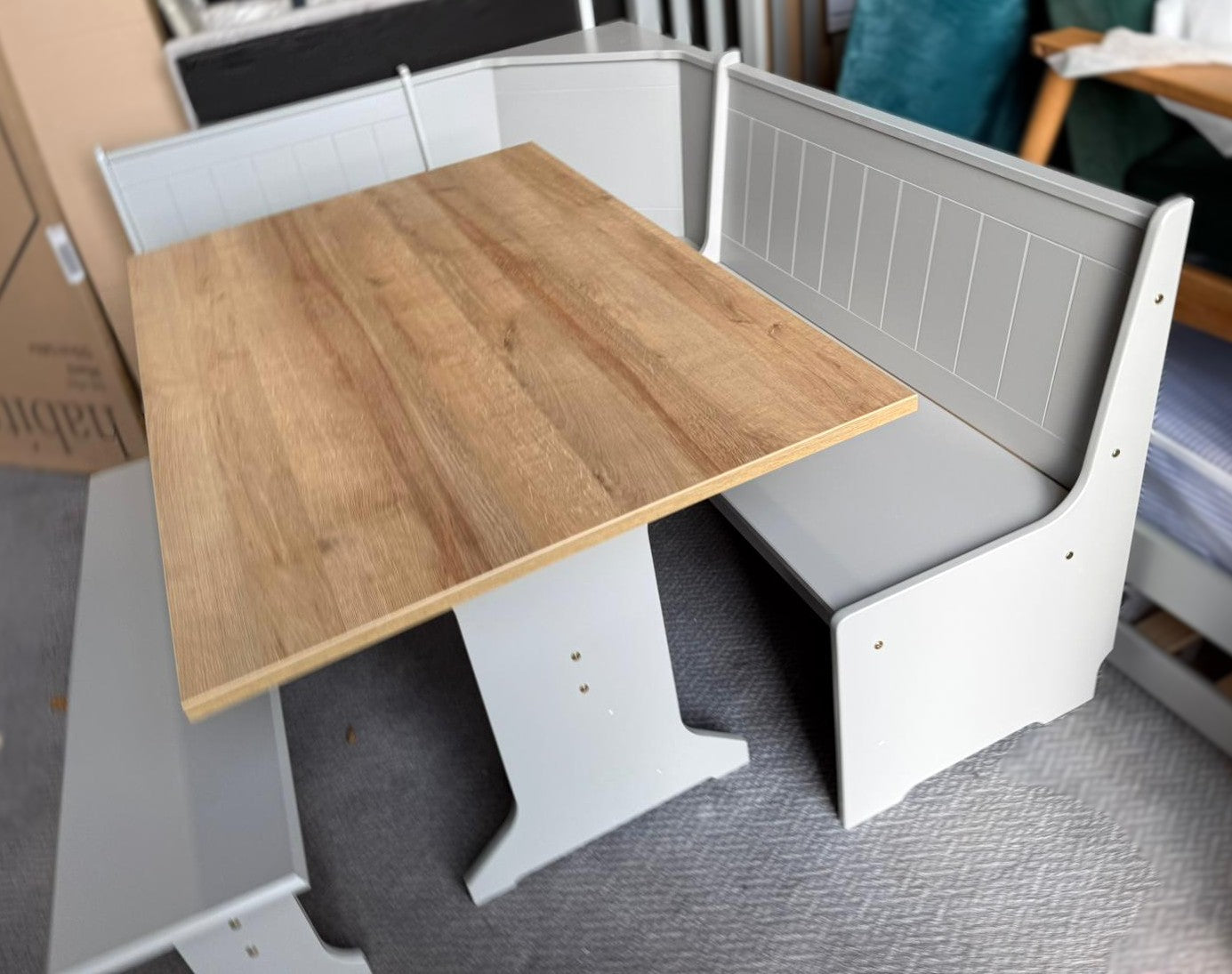 Assembled Grey Dining Table & 1 Grey Bench