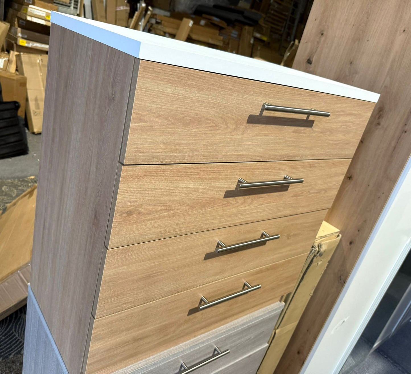 Assembled Brisbane 4 Drawer Chest – Oak/ White