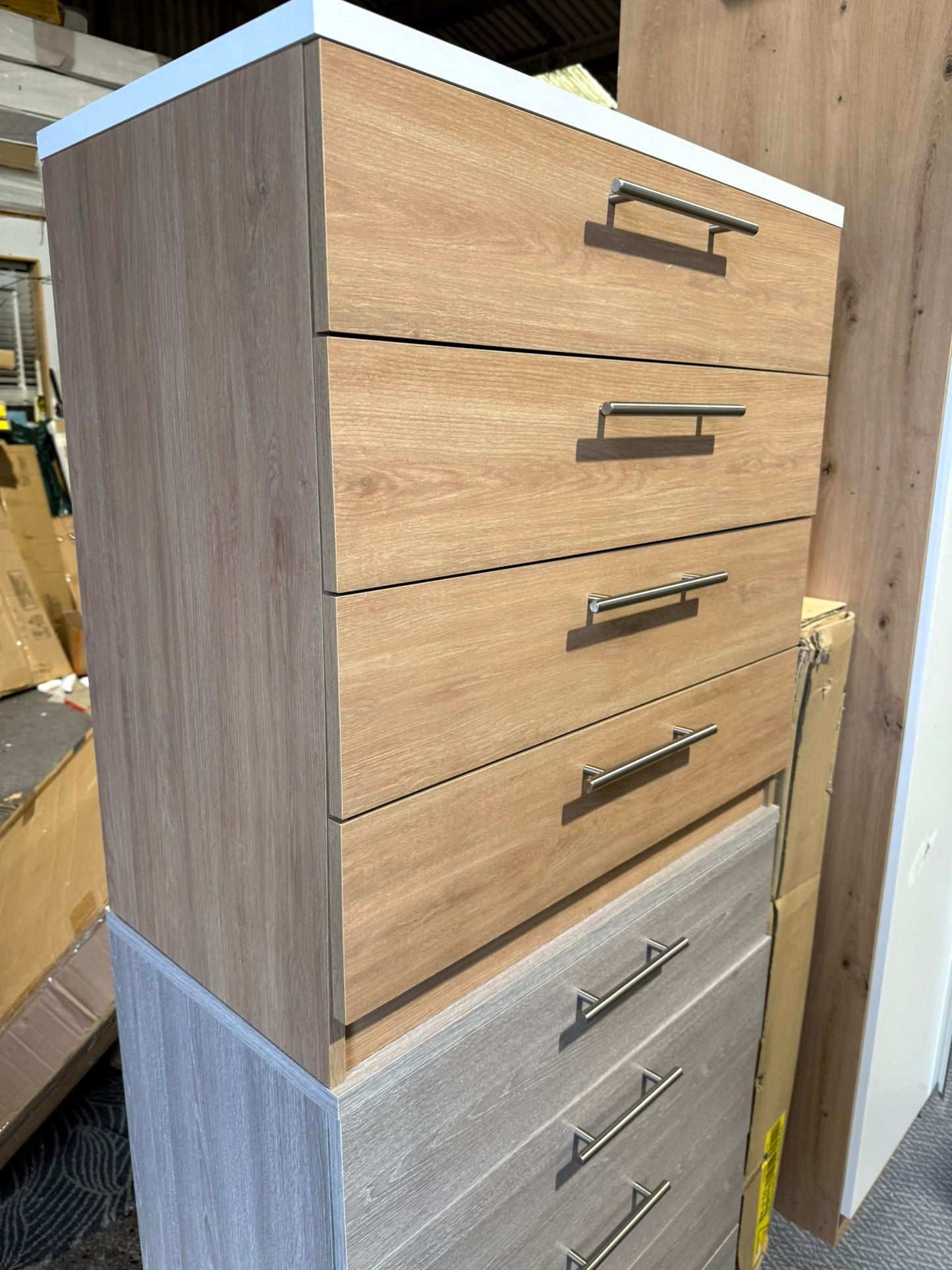 Assembled Brisbane 4 Drawer Chest – Oak/ White