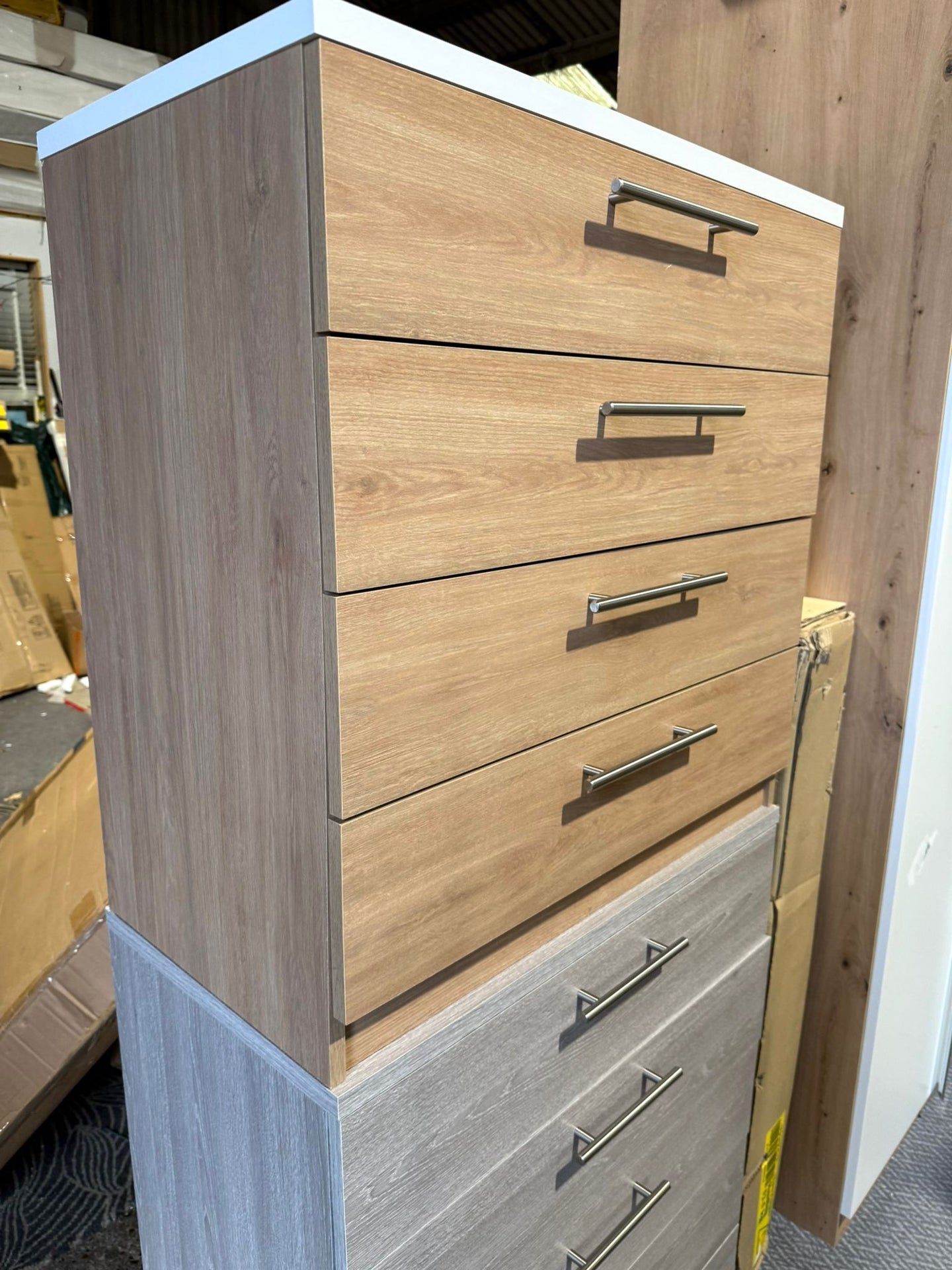 Assembled Brisbane 4 Drawer Chest – Oak/ White