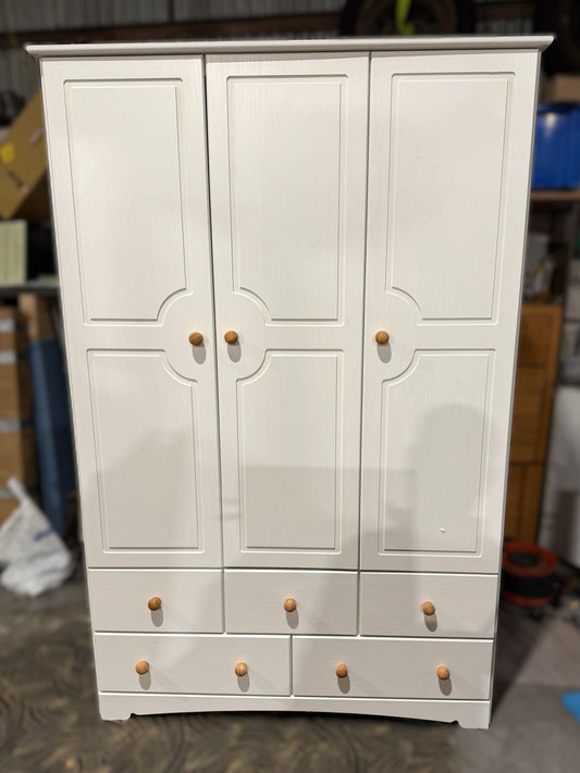Assembled Nordic 3 Door 5 Drawer Wardrobe - White & Pine