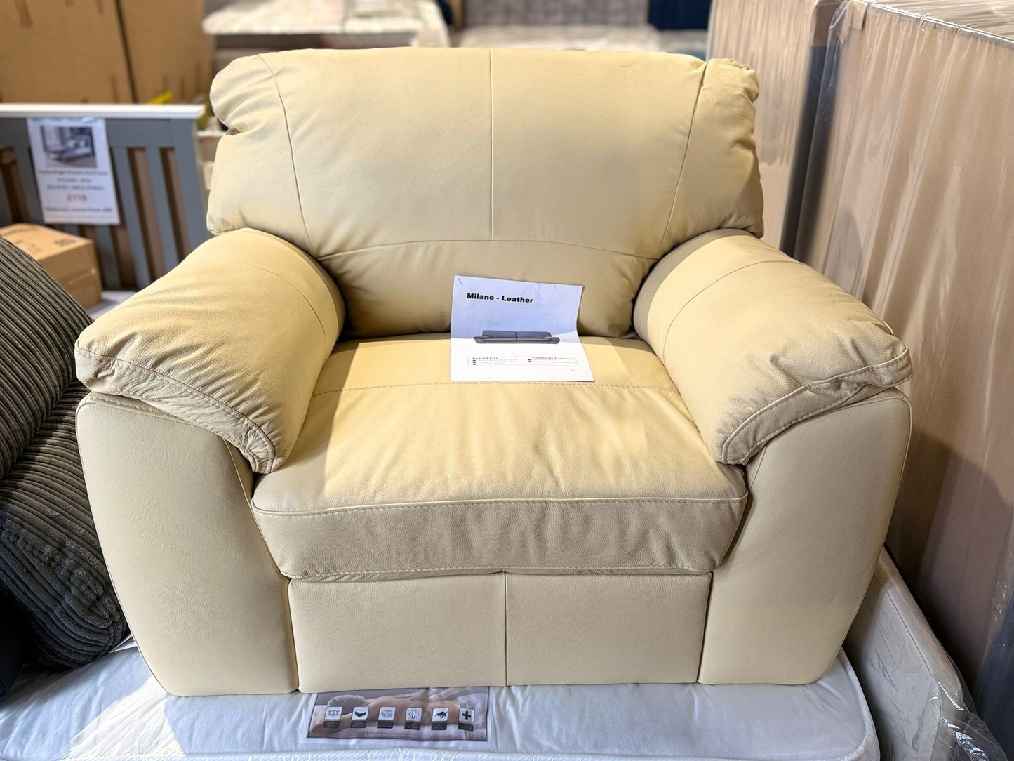 Milano Single Leather 1 Seater Sofa - Ivory