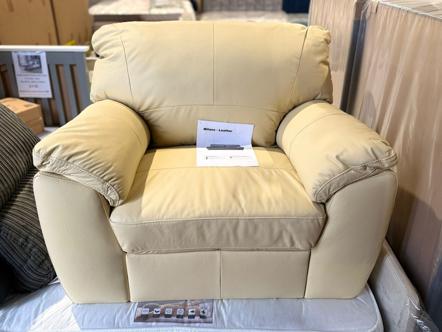 Milano Single Leather 1 Seater Sofa - Ivory