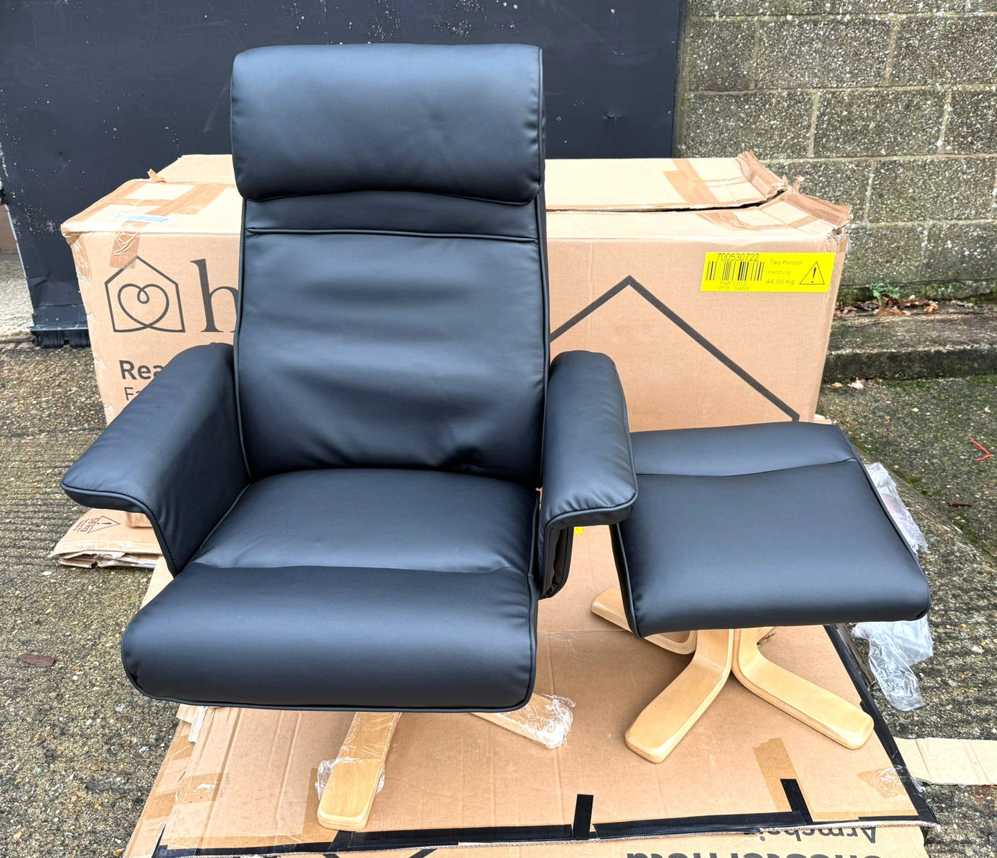 Abel Faux Leather Swivel Chair & Footstool- Black