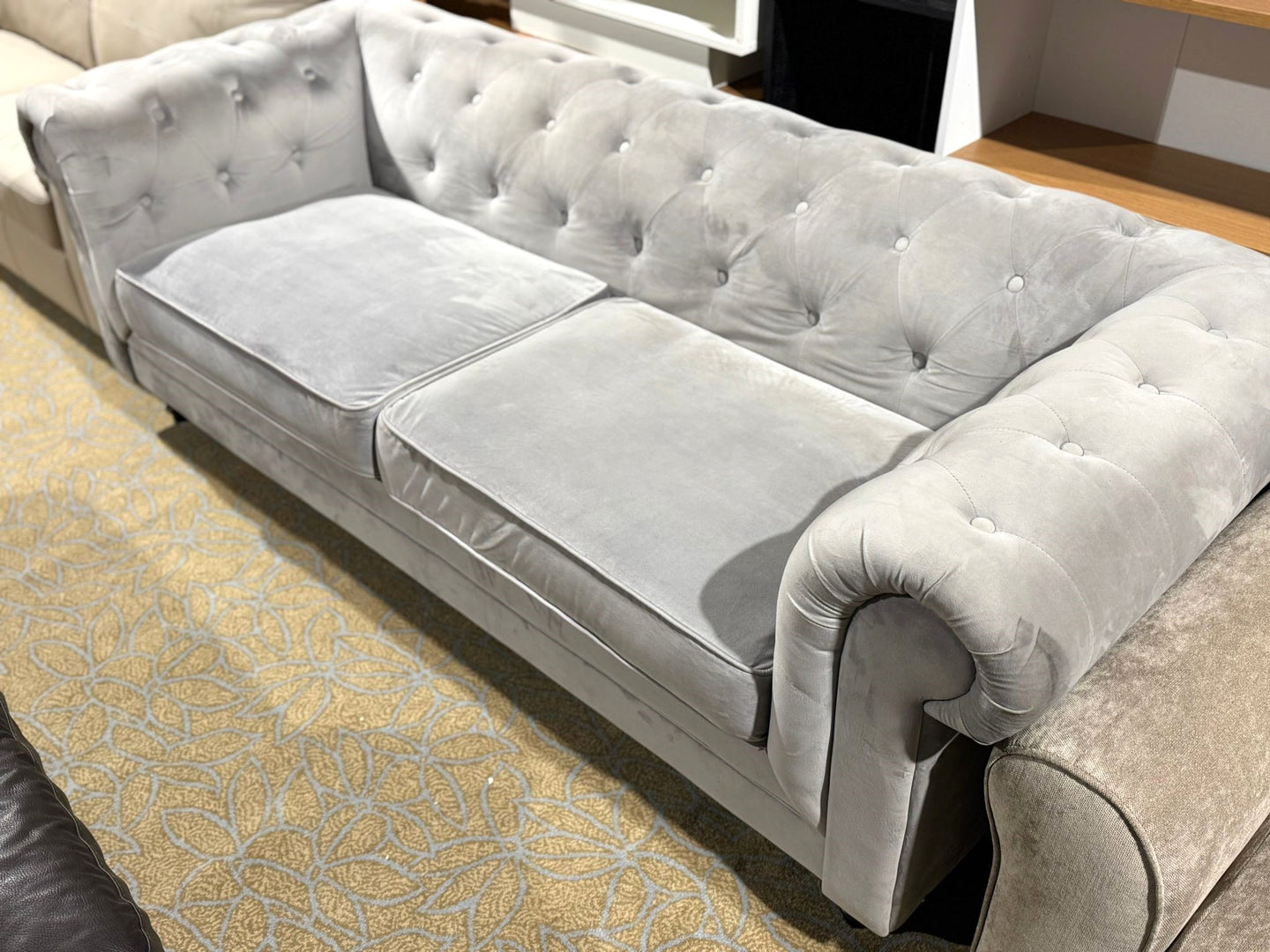 Habitat Chesterfield Velvet 3 Seater Sofa - Light Grey