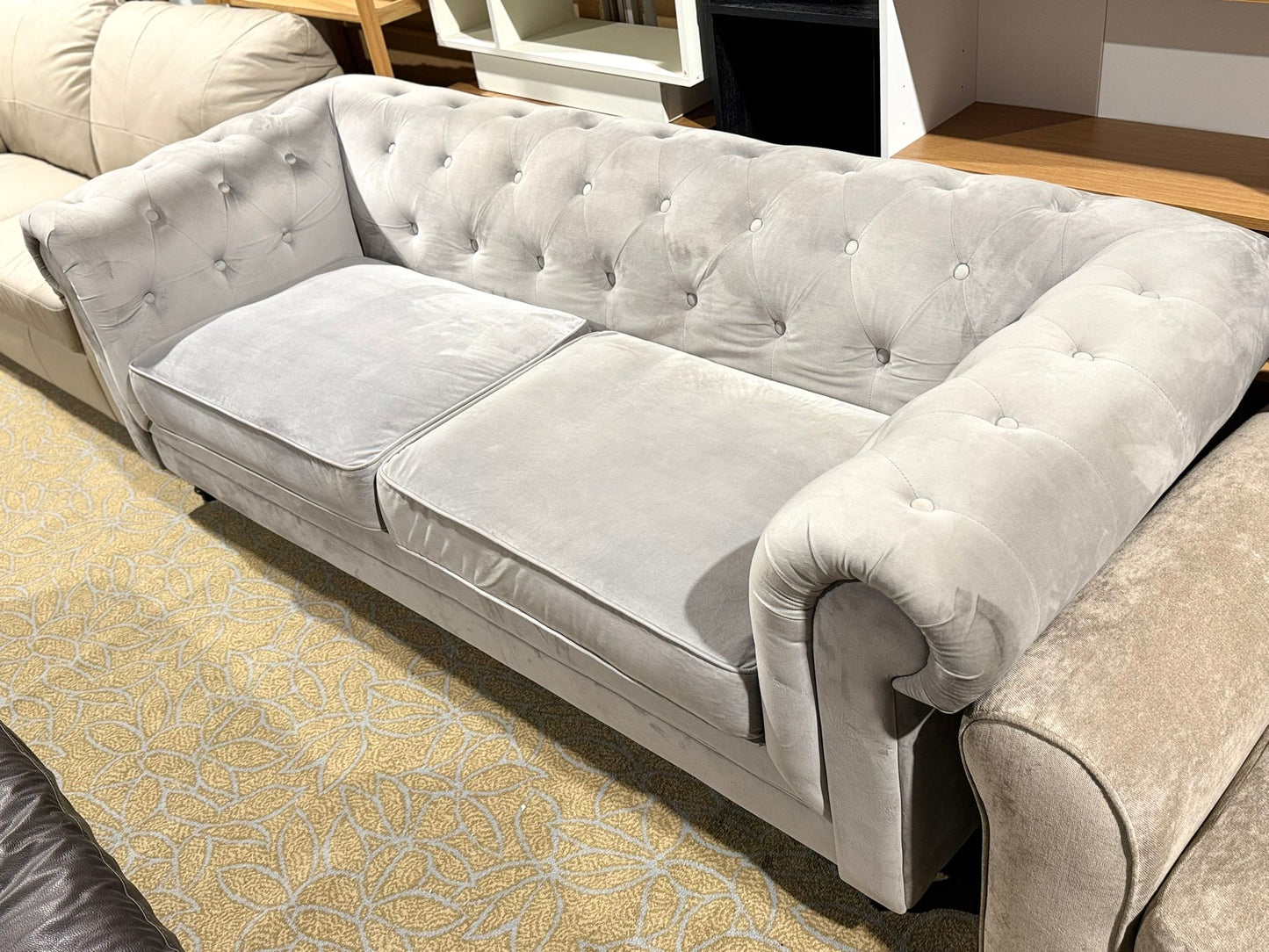 Habitat Chesterfield Velvet 3 Seater Sofa - Light Grey