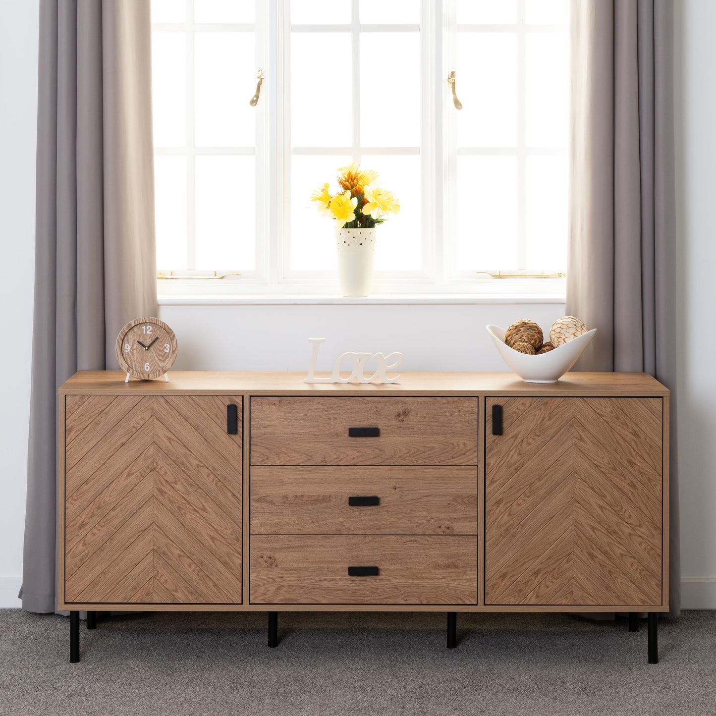 2 Door 3 Drawer Sideboard Medium - Oak Effect