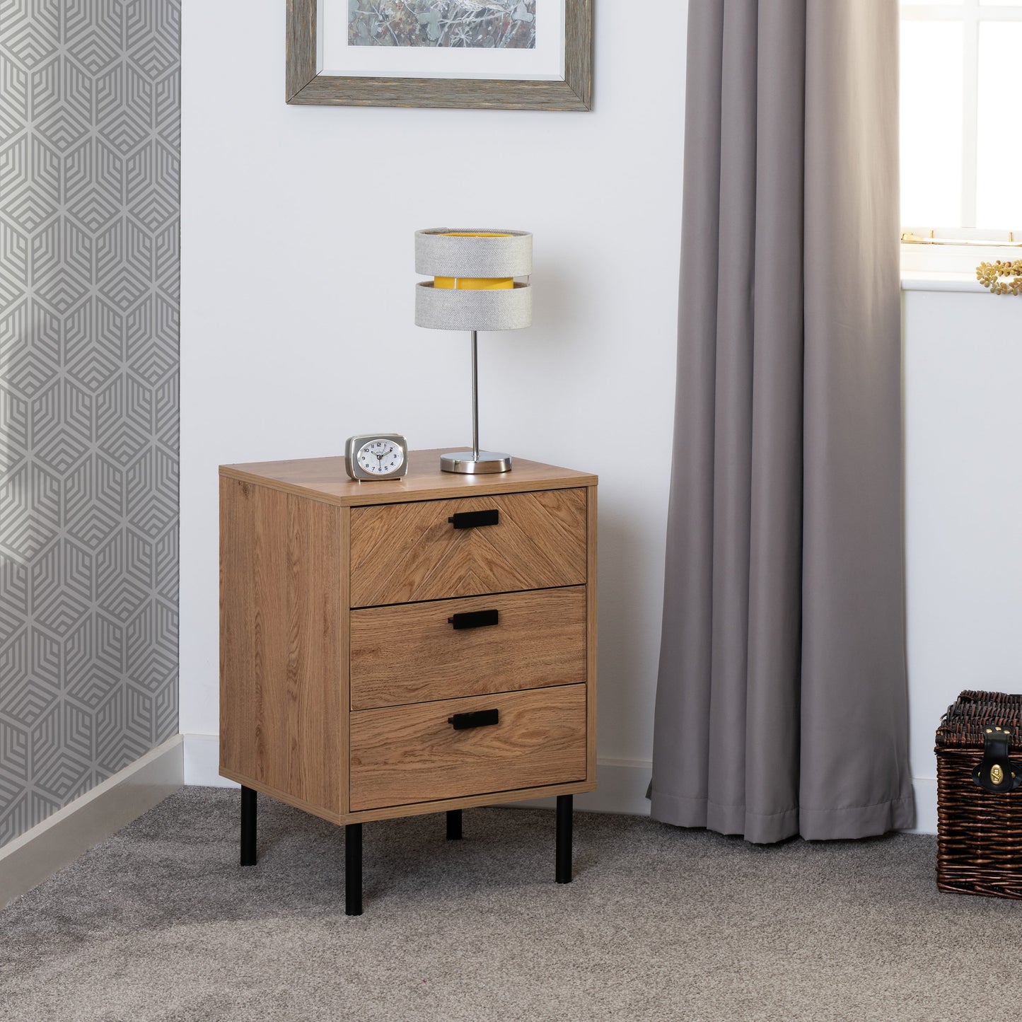 3 Drawer Bedside - Medium Oak Effect