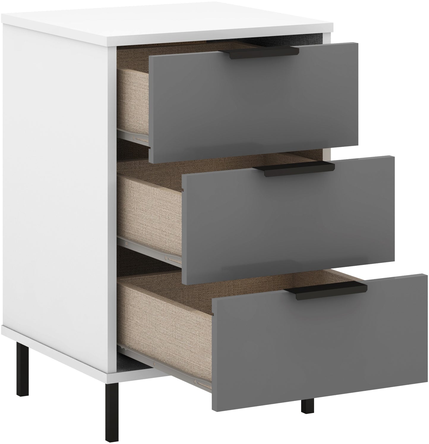 3 Drawer Bedside - Grey/White Gloss