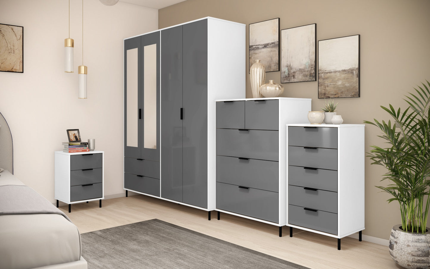 Bedroom Set - Grey/White Gloss